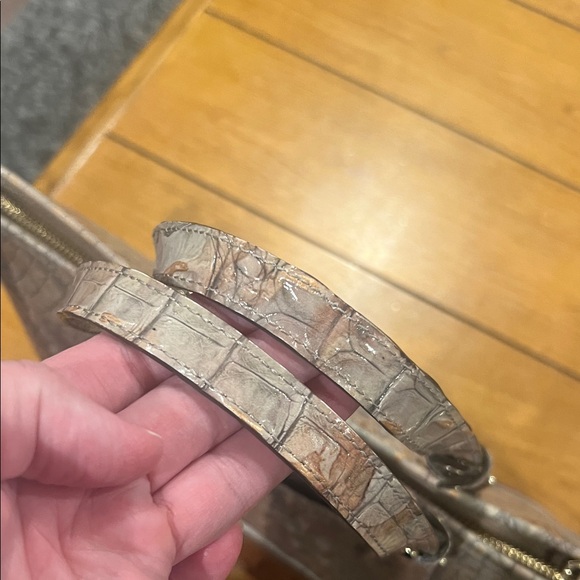 Brahmin Crocodile Embossed Satchel in Brown and Tan - Picture 3 of 8